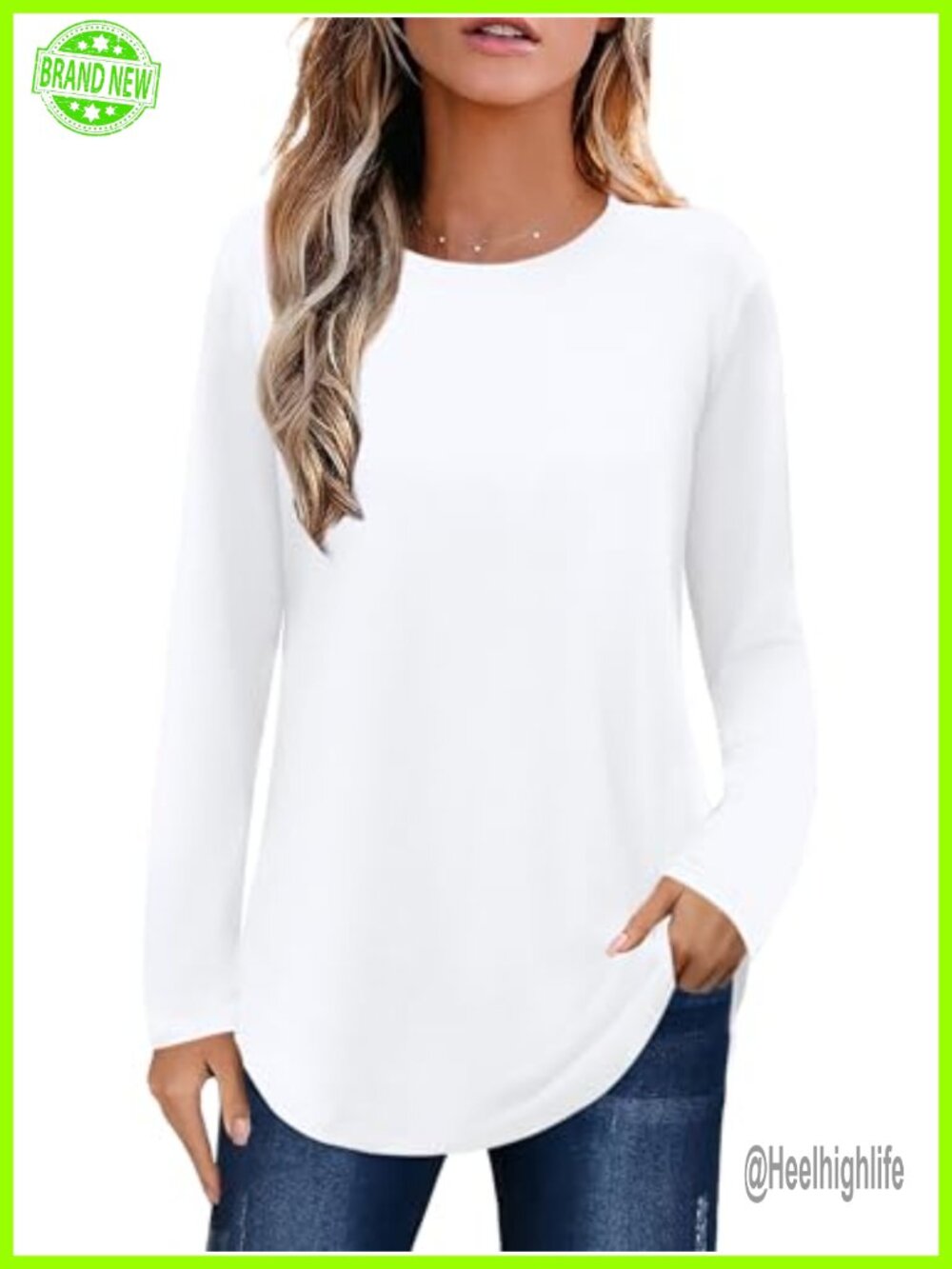 Elesomo Womens Tunic Tops Crew Neck Short Long Sleeve Tee